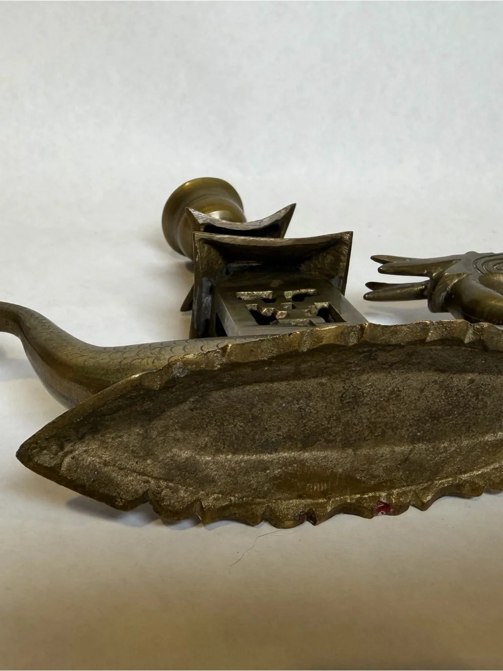 Vintage Brass Dragon Boat Pagoda Candle Holder Asian Dragon Candlestick Decor